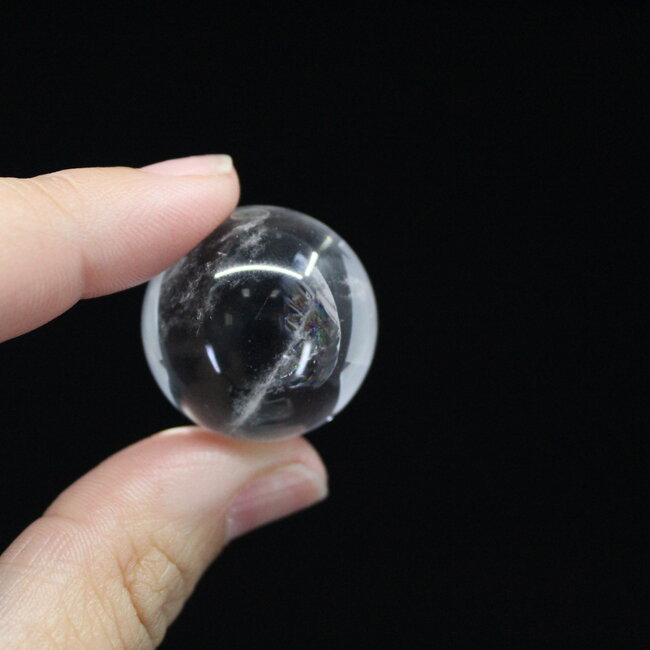 Clear (Crystal) Quartz Sphere Orb with Blue Angel Feather Inclusion - 20-25mm & Sphere Stand
