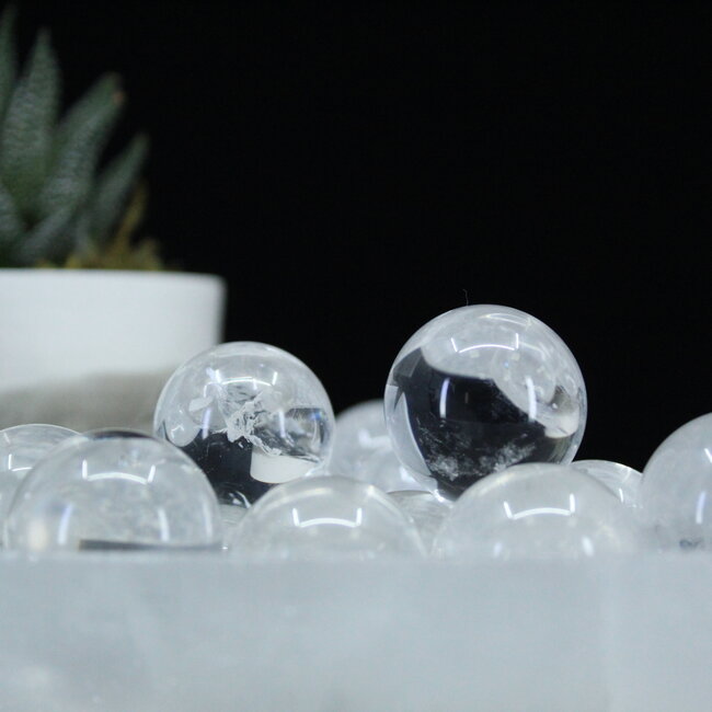 Clear (Crystal) Quartz Sphere Orb with Blue Angel Feather Inclusion - 20-25mm & Sphere Stand