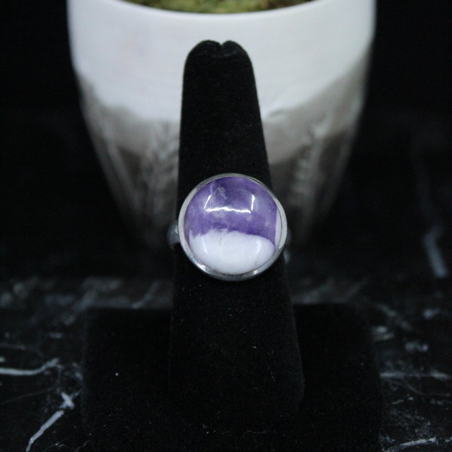 Amethyst Ring - Size 8 - Sterling Silver Large Round