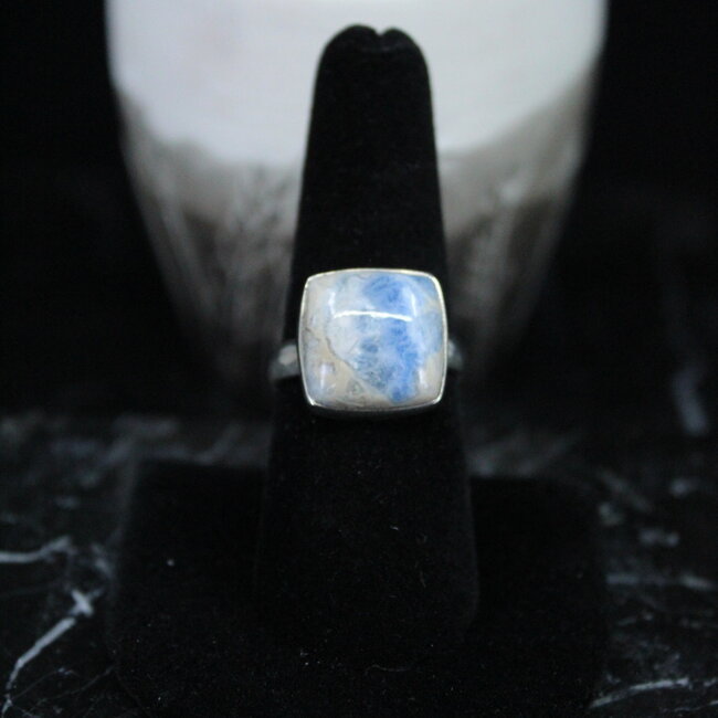 Blue Scheelite Ring - Size 8 Square - Sterling Silver