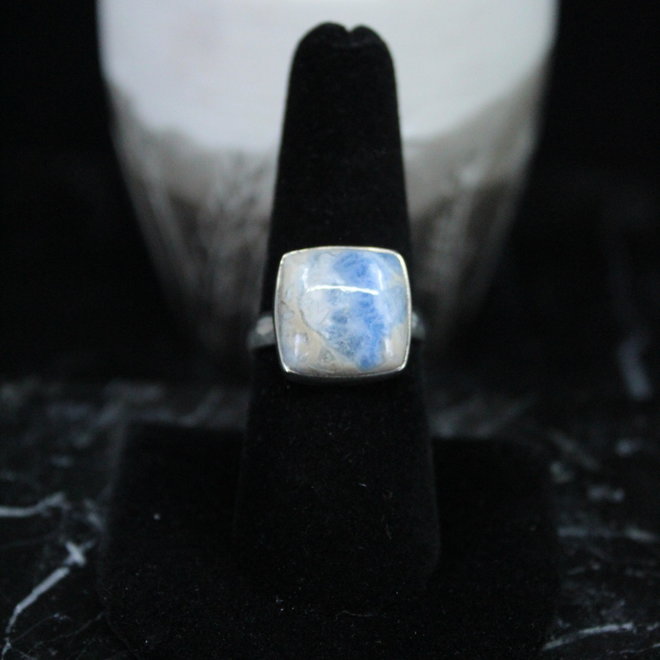 Blue Scheelite Ring - Size 8 - Sterling Silver Square