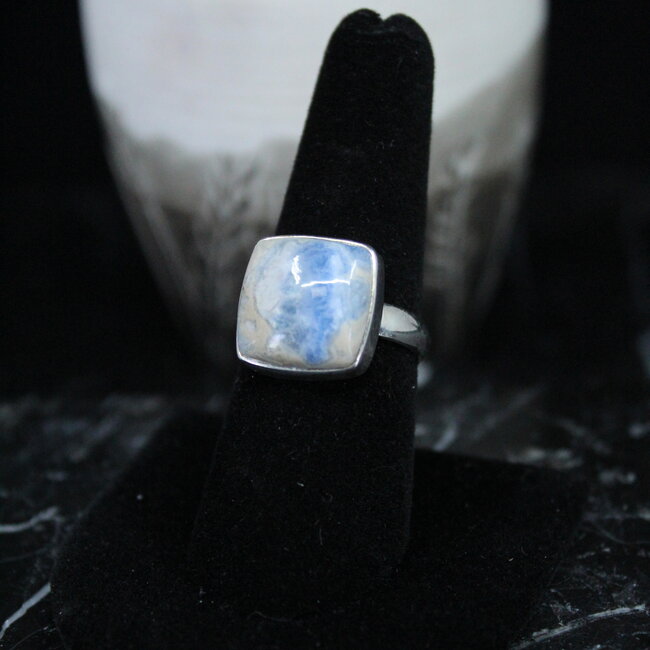 Blue Scheelite Ring - Size 8 Square - Sterling Silver