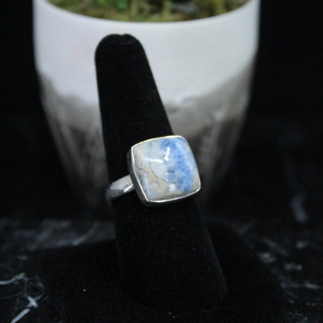 Blue Scheelite Ring - Size 8 Square - Sterling Silver