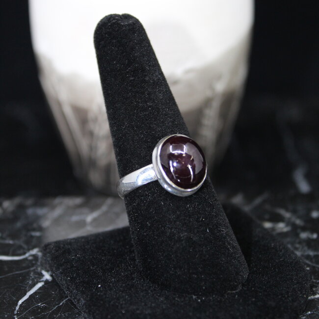 Garnet Ring  - Size 8.5 - Sterling Silver Large Oval