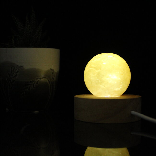Small Wood Base Crystal Lamp Light Round Sphere LED - 2.5" USB Port