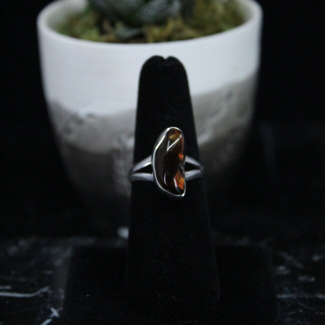Fire Agate Ring - Size 6.5 - Sterling Silver Bezel Set Natural