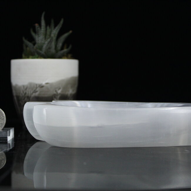 Selenite (Satin Spar Gypsum) Charging Bowl Dish - 5.5" Angel Figurine