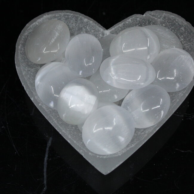 Selenite (Satin Spar Gypsum) Mini Palm Pillow Pocket Stone - 1.75" Gallett