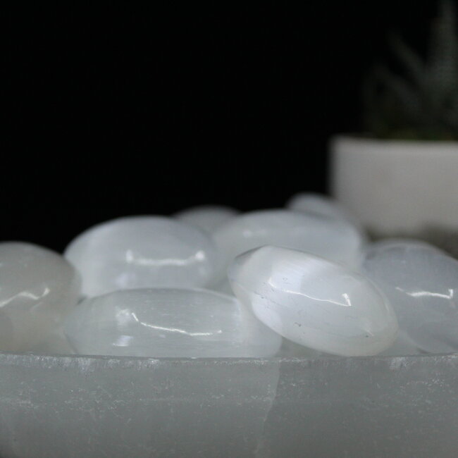 Selenite (Satin Spar Gypsum) Mini Palm Pillow Pocket Stone - 1.75" Gallett