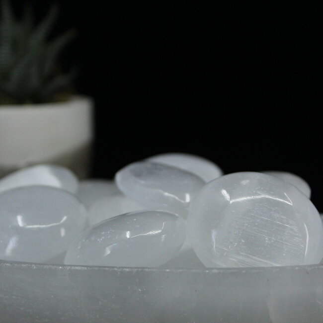 Selenite (Satin Spar Gypsum) Mini Palm Pillow Pocket Stone - 1.75" Gallett