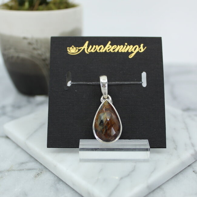 Pietersite Faceted Teardrop Pendant - Sterling Silver