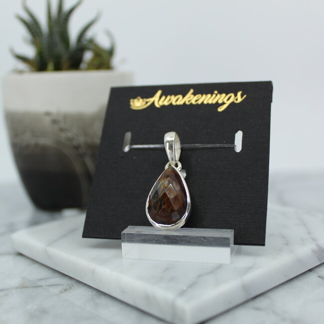 Pietersite Faceted Teardrop Pendant - Sterling Silver