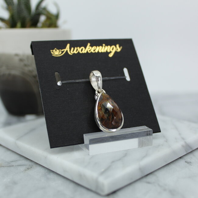 Pietersite Pendants - Wide Teardrop Pear Bezel Set - Sterling Silver