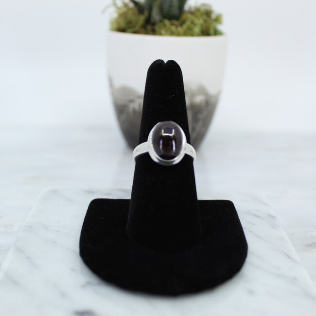 Garnet Rings  - Size 7.5 Oval Bezel Set - Sterling Silver