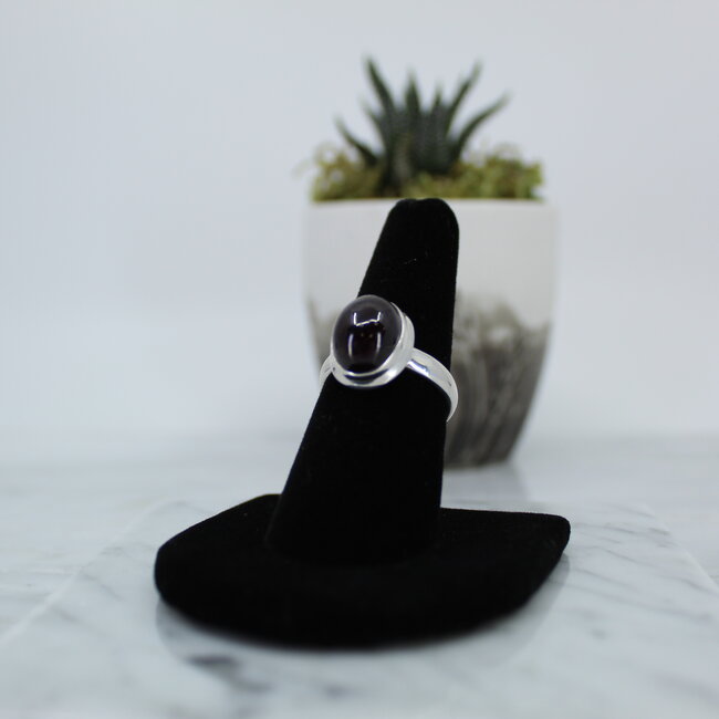 Garnet Rings  - Size 7.5 Oval Bezel Set - Sterling Silver