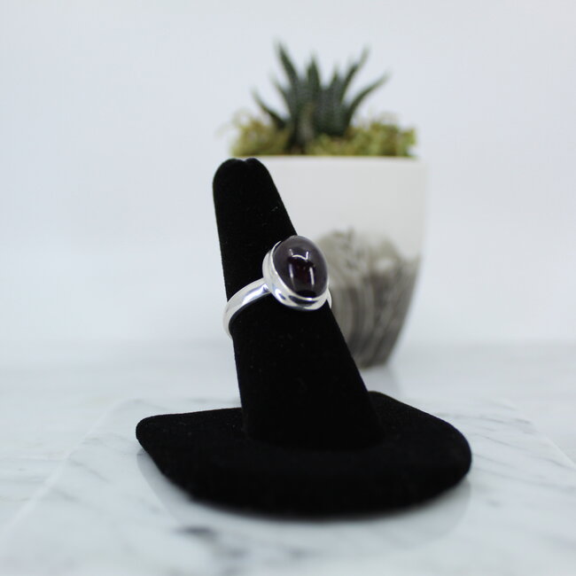 Garnet Rings  - Size 7.5 Oval Bezel Set - Sterling Silver