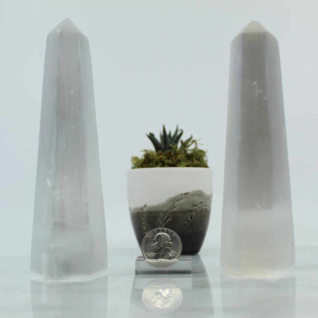 Selenite (Satin Spar Gypsum) Hexagon Tower Point Generator 6"