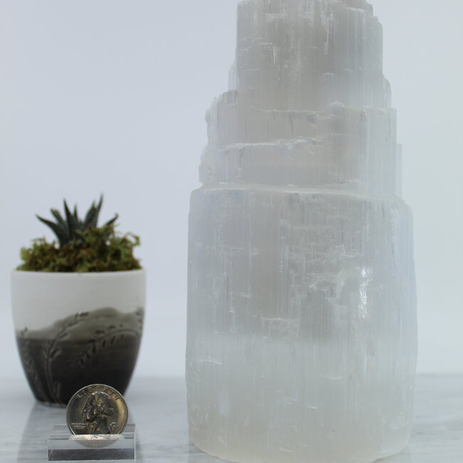 Selenite (Satin Spar Gypsum) Single Iceberg Tower Lamp Light - 8" (Cord & Bulb Included)