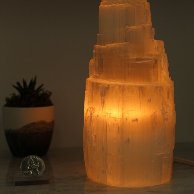 Selenite (Satin Spar Gypsum) Single Iceberg Tower Lamp Light - 8" (Cord & Bulb Included)