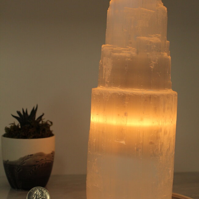 Selenite (Satin Spar Gypsum) Single Iceberg Tower Lamp Light - Medium 10" (Cord & Bulb Included)