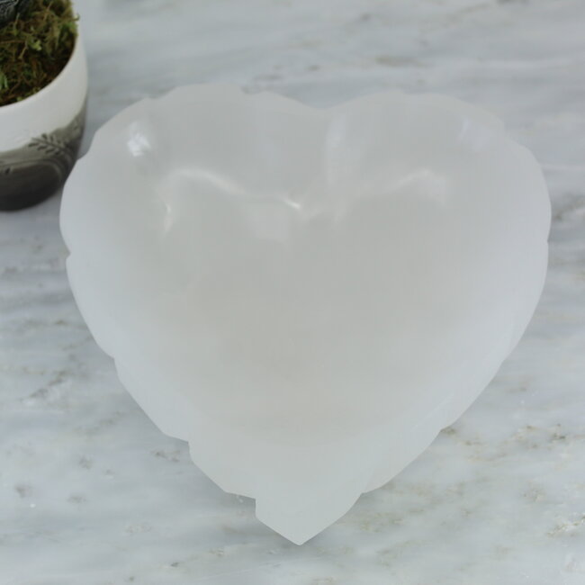 Selenite (Satin Spar Gypsum) Charging Bowl Dish - 6" Heart Notched Decor Large