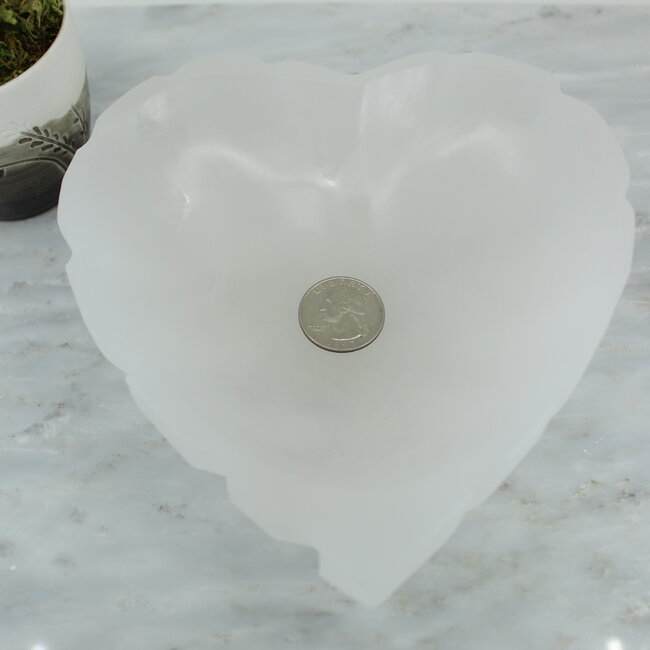 Selenite (Satin Spar Gypsum) Charging Bowl Dish - 6" Heart Notched Decor Large