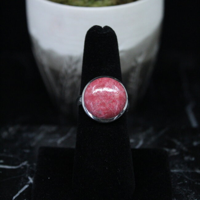Pink Thulite Ring - Size 7 - Sterling Silver Large Round