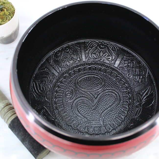 8" Red Curved Aluminum Singing Bowl with Striker