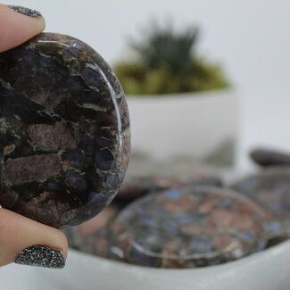 Que Sera (Blue Opal Llianite Galaxy Rhyolite Liberite Glaucophane) Worry Stone - Large Oval