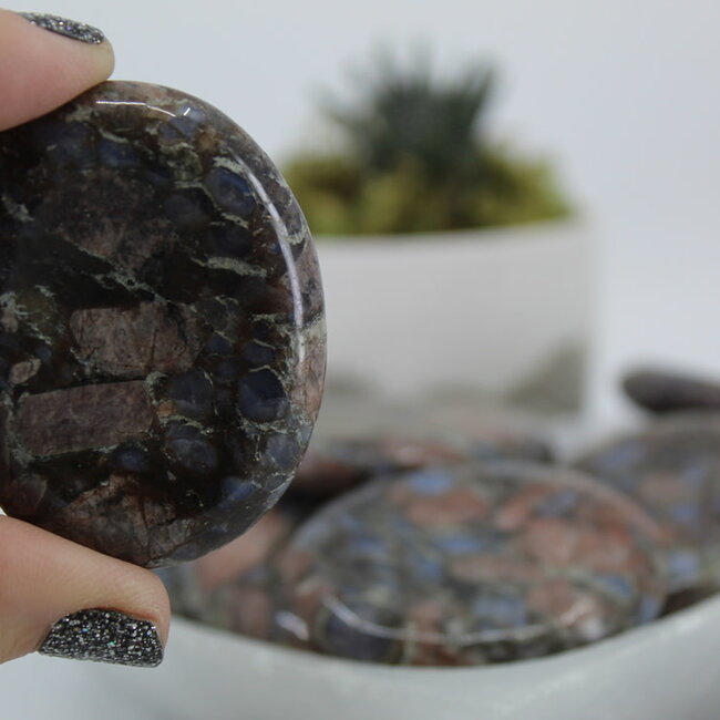Que Sera (Blue Opal Llianite Galaxy Rhyolite Liberite Glaucophane) Worry Stone - Large Oval