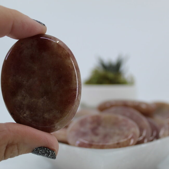 Strawberry Quartz (Red Guava) Worry (Thumb Fidget Relaxation Pocket) Stones - Large Oval
