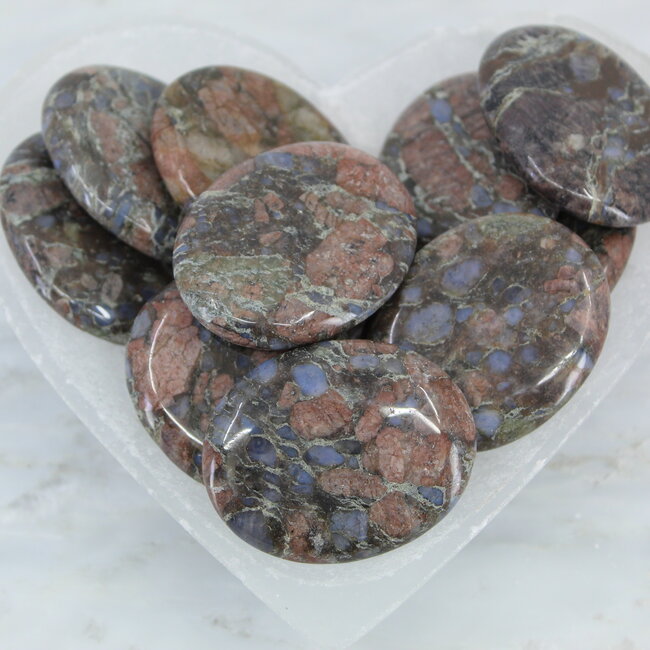 Que Sera (Blue Opal Llianite Galaxy Rhyolite Liberite Glaucophane) Worry (Thumb Fidget Relaxation Pocket) Stones - Large Oval