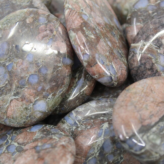 Que Sera (Blue Opal Llianite Galaxy Rhyolite Liberite Glaucophane) Worry (Thumb Fidget Relaxation Pocket) Stones - Large Oval