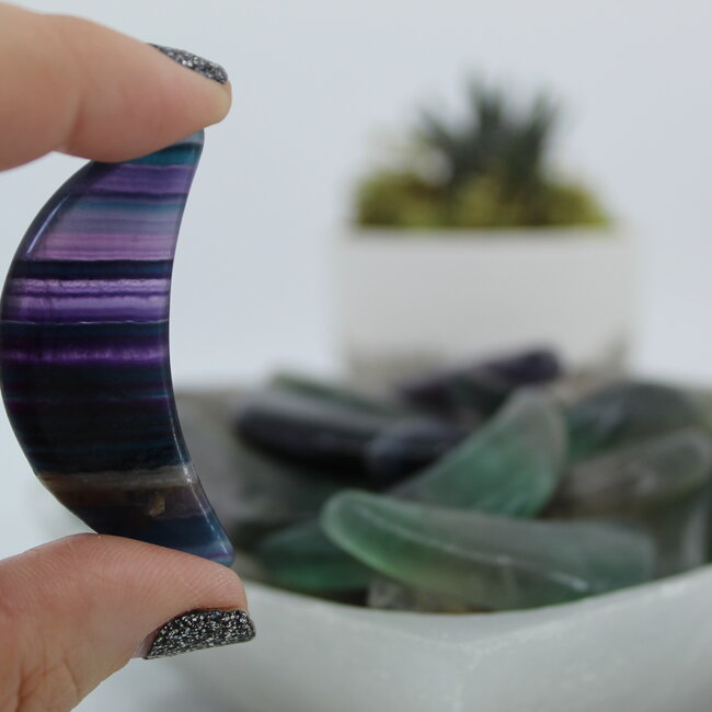 Rainbow Fluorite Crescent Moon - Medium