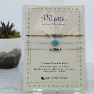 Turquoise, Pyrite & Amethyst Bracelet (Patience) - Stackable Silver Sparrow