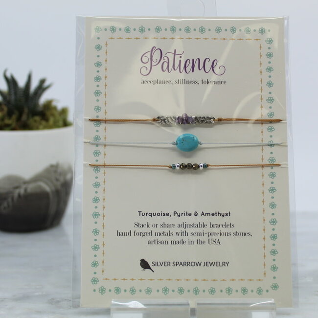 Turquoise, Pyrite & Amethyst Bracelet (Patience) - Stackable Silver Sparrow