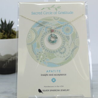Blue Apatite Necklace - Sacred Circle of Gratitude - Sterling Silver Sparrow