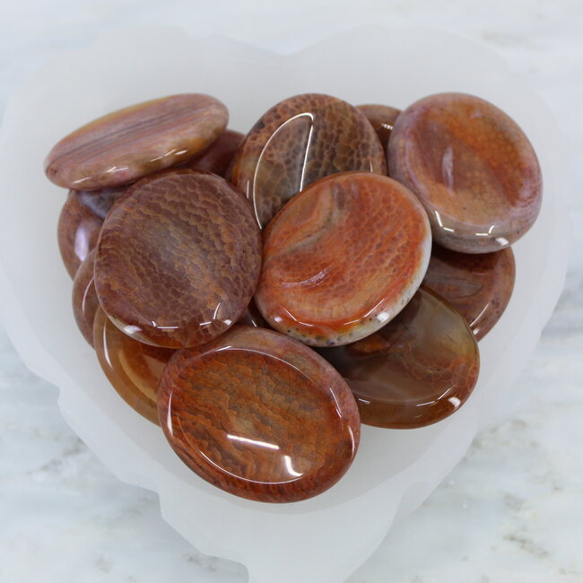 Fire Agate Worry (Thumb Fidget Relaxation Pocket) Stones - Large Oval