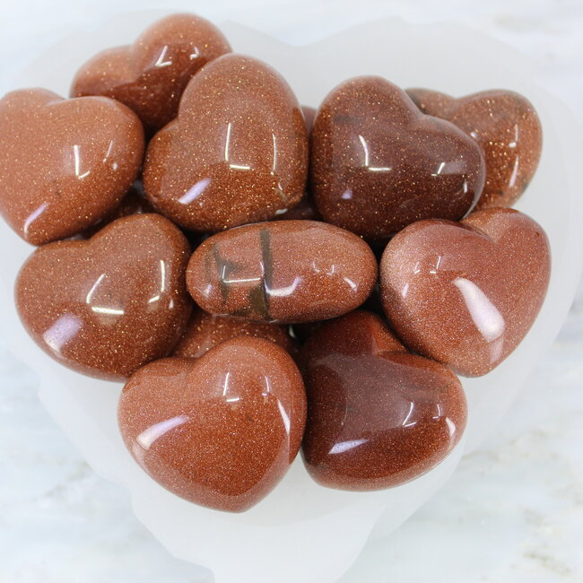 Red Gold Sandstone (Goldstone) Sand Stone Puffy Hearts