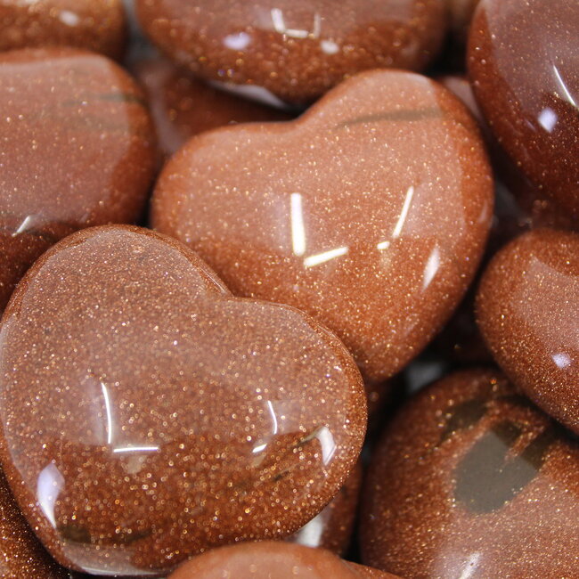 Red Gold Sandstone (Goldstone) Sand Stone Puffy Hearts