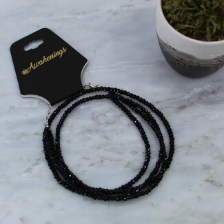 Black Spinel Beaded Necklace - 16-18" Double Strand Adjustable - Faceted Sterling Silver Toggle Clasp