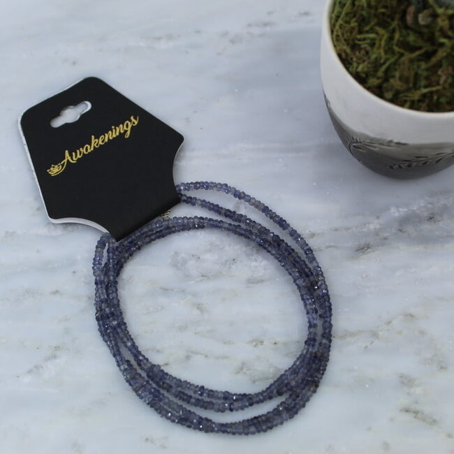Iolite (Water Sapphire) Beaded Necklace - Double Strand 16-18" Adjustable - Faceted Sterling Silver