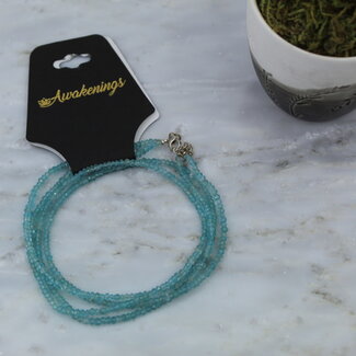 Blue Apatite Beaded Necklace - 16-18" Adjustable - Faceted Sterling Silver