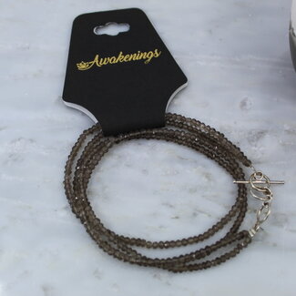 Smoky Quartz Beaded Necklace - 16-18" Double Strand Adjustable - Faceted Seed Sterling Silver Toggle Clasp