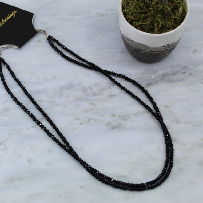 Black Spinel Double Strand Beaded Necklace - 18"