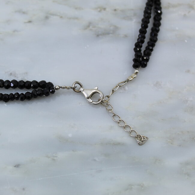 Black Spinel Beaded Necklace - 16-18" Double Strand Adjustable - Faceted Sterling Silver Toggle Clasp