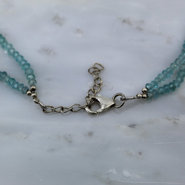 Blue Apatite Beaded Necklace - 16-18" Adjustable - Faceted Sterling Silver