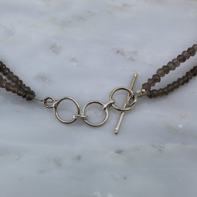 Smoky Quartz Beaded Necklace - 16-18" Double Strand Adjustable - Faceted Seed Sterling Silver Toggle Clasp
