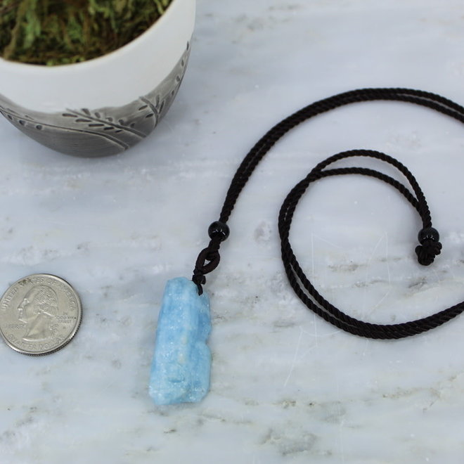 Aquamarine Rough Pendant on Wax Cord Necklace
