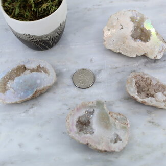 P4 Angel White Aura Clear Quartz Geode - Medium Rough